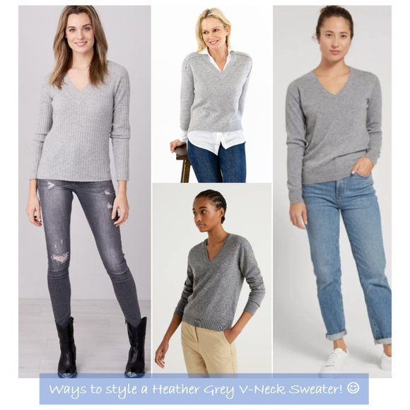 White Stag Crossover Ribbed V-Neck Sweater - Grey Heather #WL40324 - Picture 14 of 16